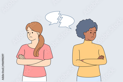Conflict between two women caused by misunderstanding, among girls looking in different directions