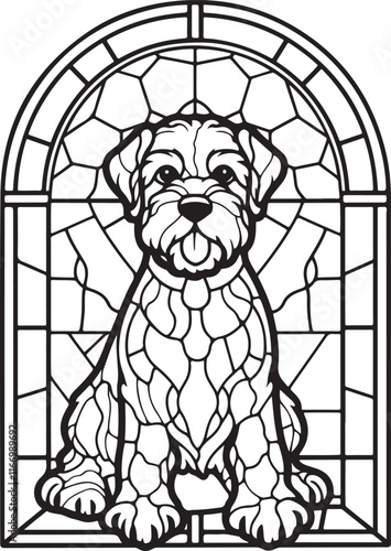 Schnauzer Dog Stained Glass Line Art Vector Illustration Graphic