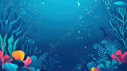 Fototapeta Naklejka Na Ścianę i Meble -  underwater background in cartoon style featuring sea plants and corals