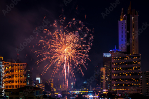 Obraz na płótnie colourful firework display set for celebration happy new year and merry christmas and fireworks on black background w salonie