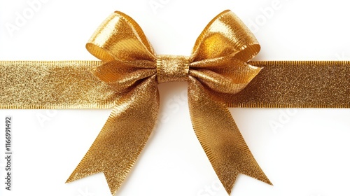 golden ribbon and bow isolated against white background