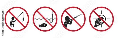 Bundle set prohibition sign: Do not hunt or shoot birds with an air rifle, and do not fish in this water area