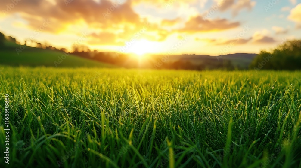 Vibrant green, grassy fields at sunrise, a colorful sky, the Tuscan landscape, hills in the background, photorealistic, natural lighting, high-resolution photography, sharp focus Vibrant green, grassy fields at sunrise, a colorful sky, the Tuscan landscape, hills in the background, photorealistic, natural lighting, high-resolution photography, sharp focus