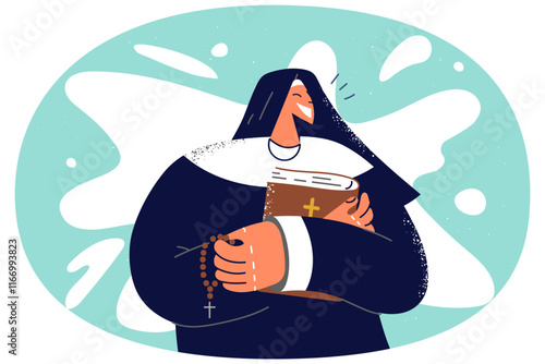 Smiling nun with rosary and beads