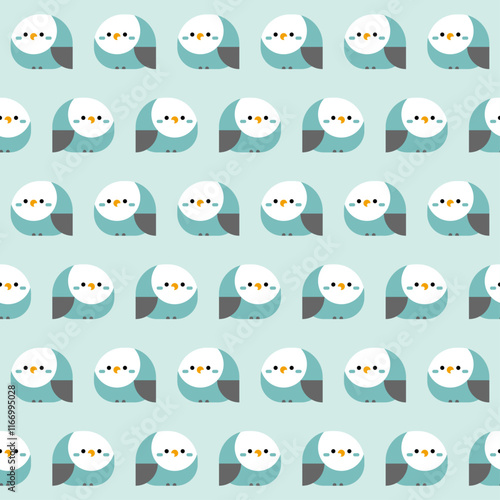 Seamless Budgerigar Pattern – Cute Blue and White Parakeets on Light Background