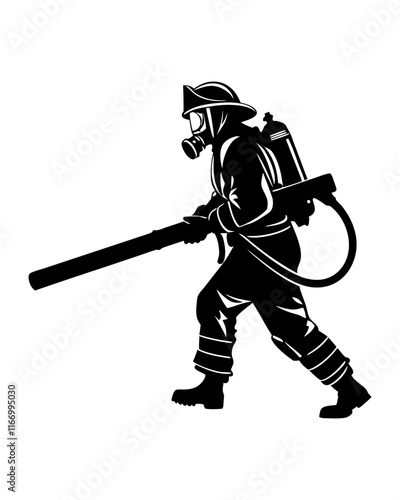 Silhouette of a Firefighter with Gear Vector Illustration 