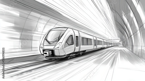 Modern High-Speed Metro Train Sketch Illustration for Urban Transit Design