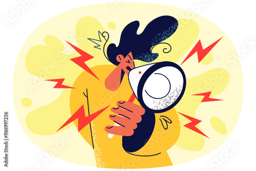 Mad woman make announcement on megaphone