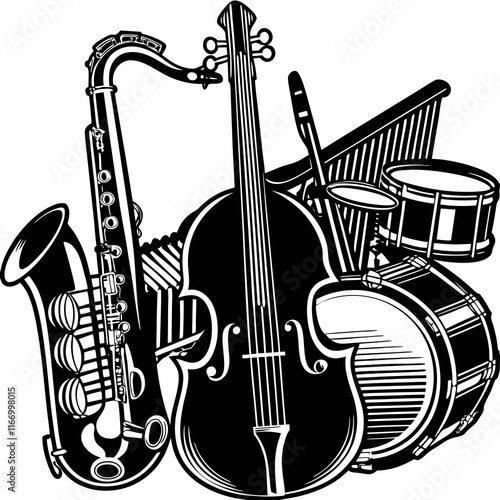 "Jazz Bass Player Performance Vector Art"