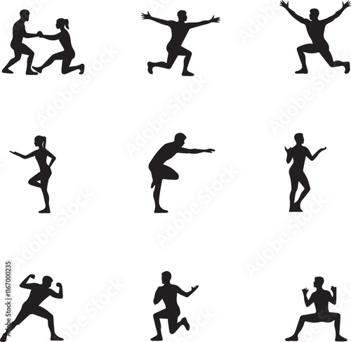 set of silhouettes of people doing Gym