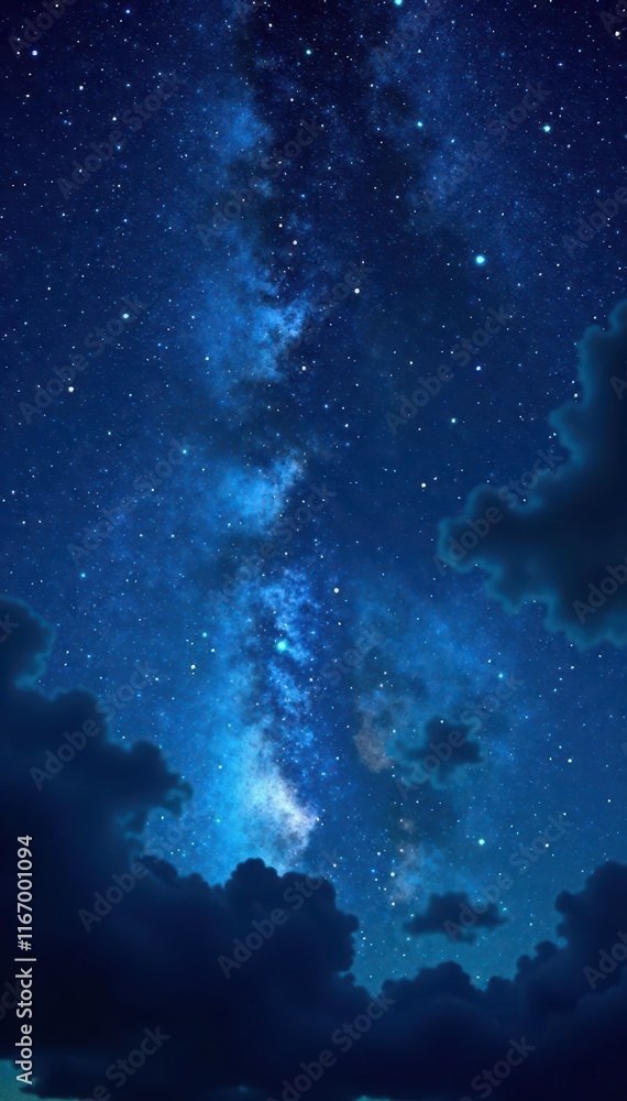 Obraz premium Celestial canvas with twinkling stars in a dark blue sky, dark blue, cosmos, universe