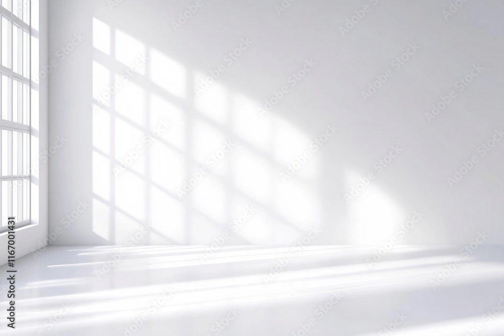 Fototapeta premium Minimalist White Room with Natural Light and Shadows