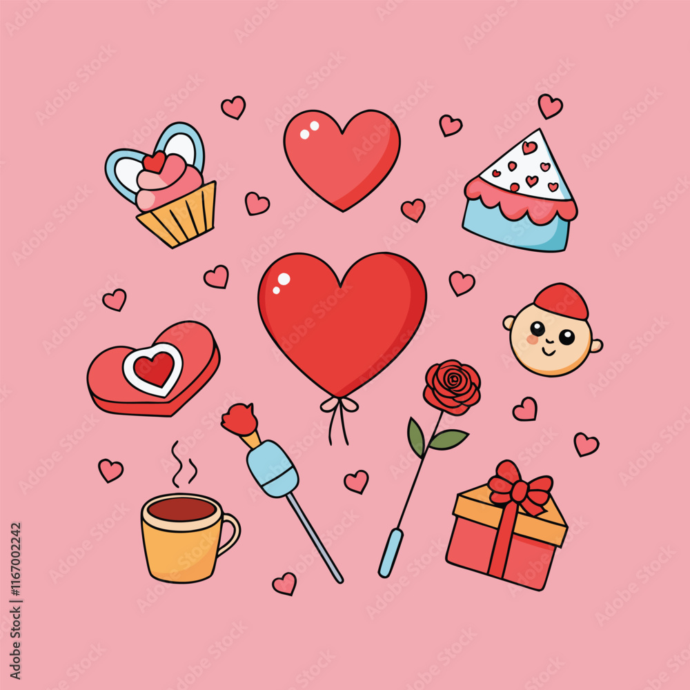 Set of Cute Valentine's Day Objects Vector Collection for Creative Designs Set of Cute Valentine's Day Objects Vector Collection for Creative Designs