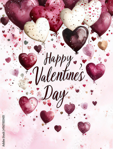 Colorful Heart shaped Ballons, Valentine's Day Card, Background