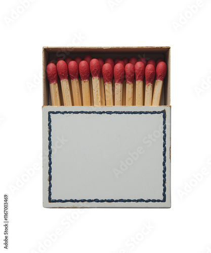 Matchbox isolated, opened matchbox with matchsticks, transparent background