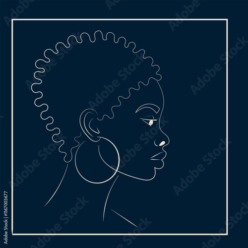 Line Art Portrait of African American Woman with Short Hair and