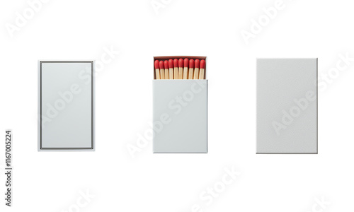 Matchbox isolated, opened matchbox with matchsticks, transparent background