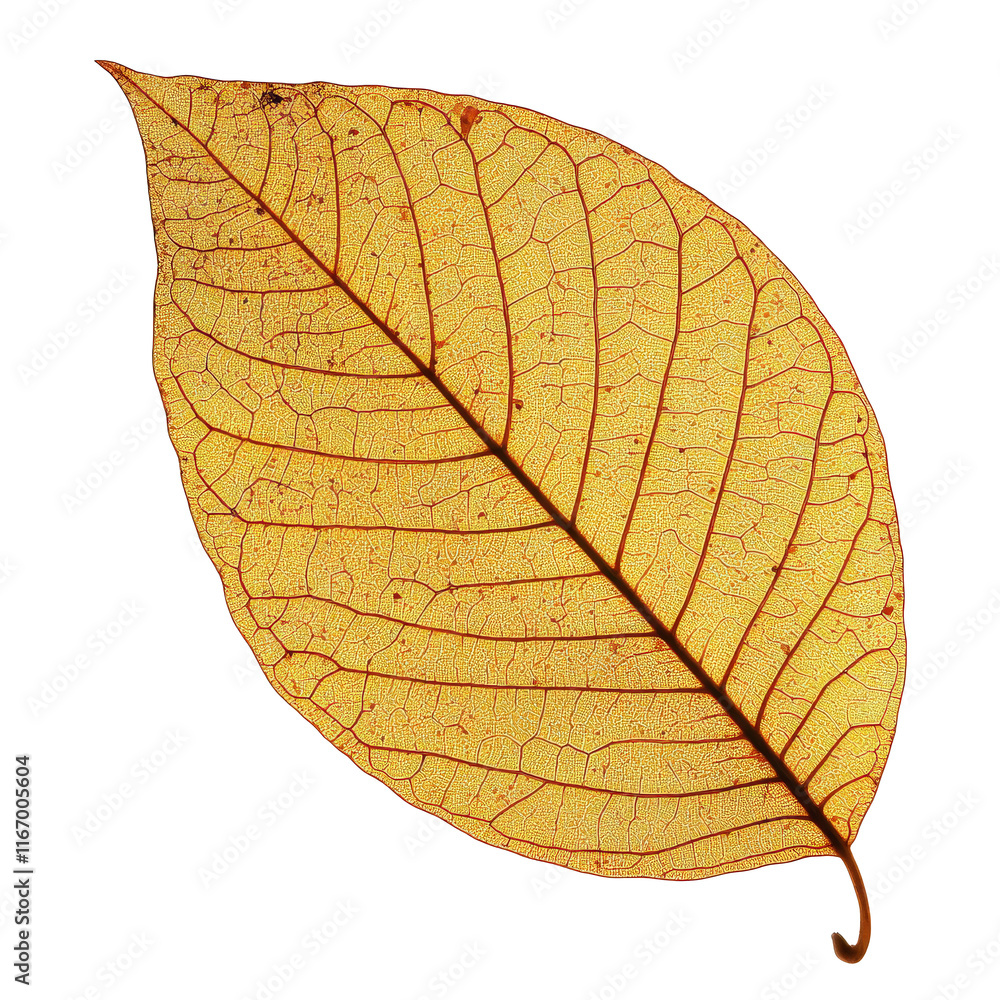 Obraz premium Close-up of a single orange leaf featuring detailed veins and vibrant autumn colors
