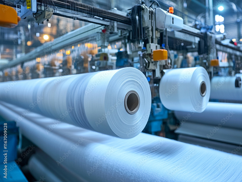 Production of textile rolls in a modern factory setting Production of textile rolls in a modern factory setting