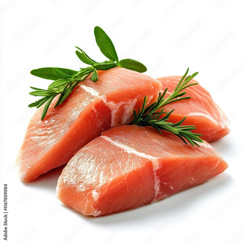 Fresh raw salmon fillets with rosemary sprigs. Fresh raw salmon fillets with rosemary sprigs.