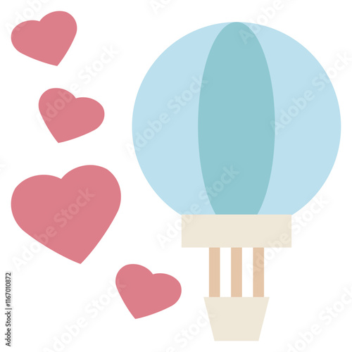 hotair balloon heart love flying flat style icon