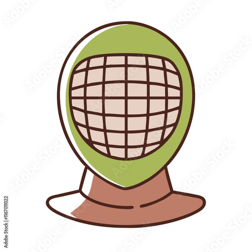 Fencing mask icon in green and brown color illustration