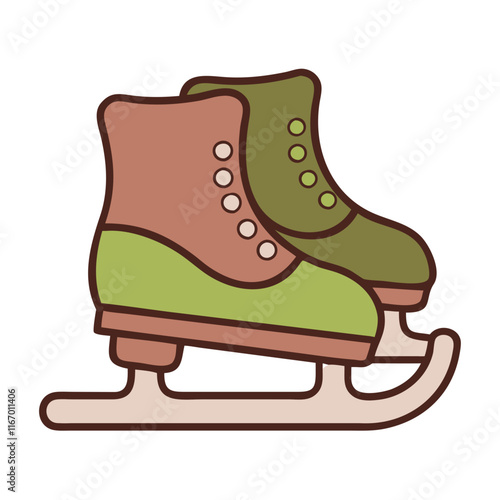 Ice skates icon in playful cartoon style on white background
