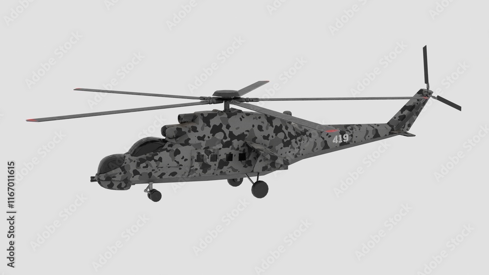 Fototapeta premium army helicopter take off with white background