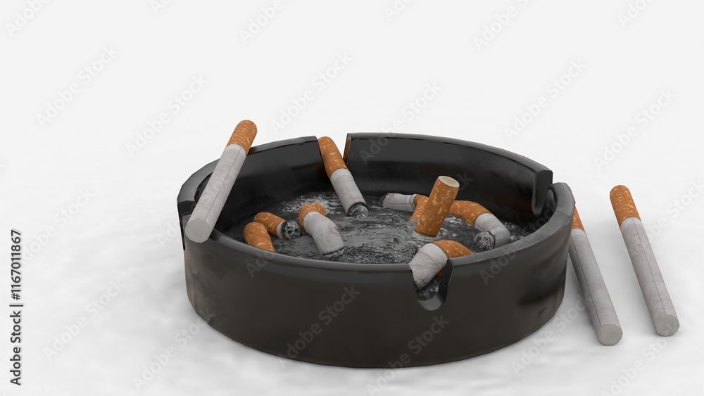 ashtray with cigarette on white background ashtray with cigarette on white background