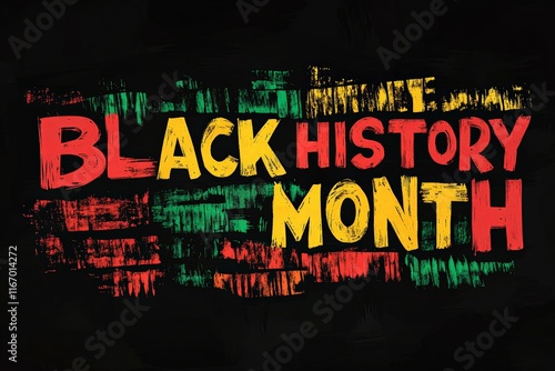 Colorful black history month text art on dark background. photo