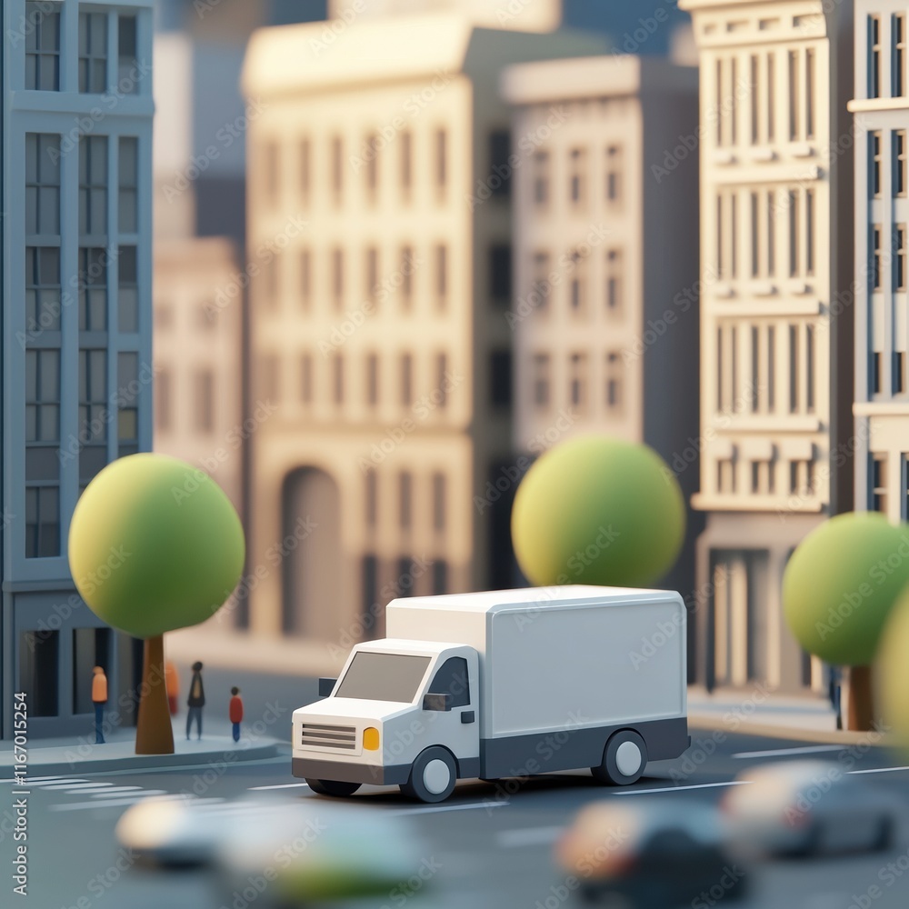 Fototapeta premium Urban delivery action city streets transportation scene busy environment ground-level view city life concept for seo impact