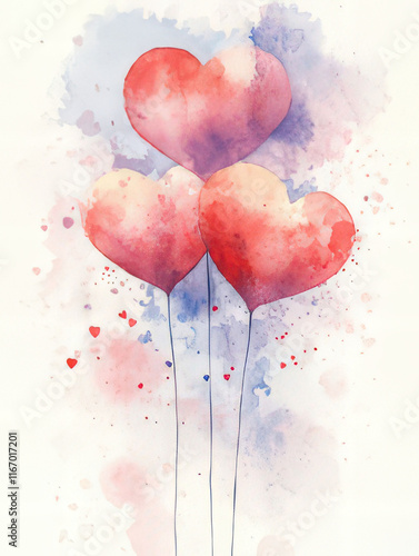 cute Watercolor Valentine's Day design, Hearts on watercolor ground with space for text, Valentine's Day Card, Background