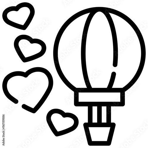 hotair balloon heart love flying simple line icon