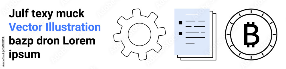 Gear icon, documents, and Bitcoin symbol. Ideal for technology, finance, cryptocurrency, digital documentation, automation, business processes, modern applications. Landing page Gear icon, documents, and Bitcoin symbol. Ideal for technology, finance, cryptocurrency, digital documentation, automation, business processes, modern applications. Landing page
