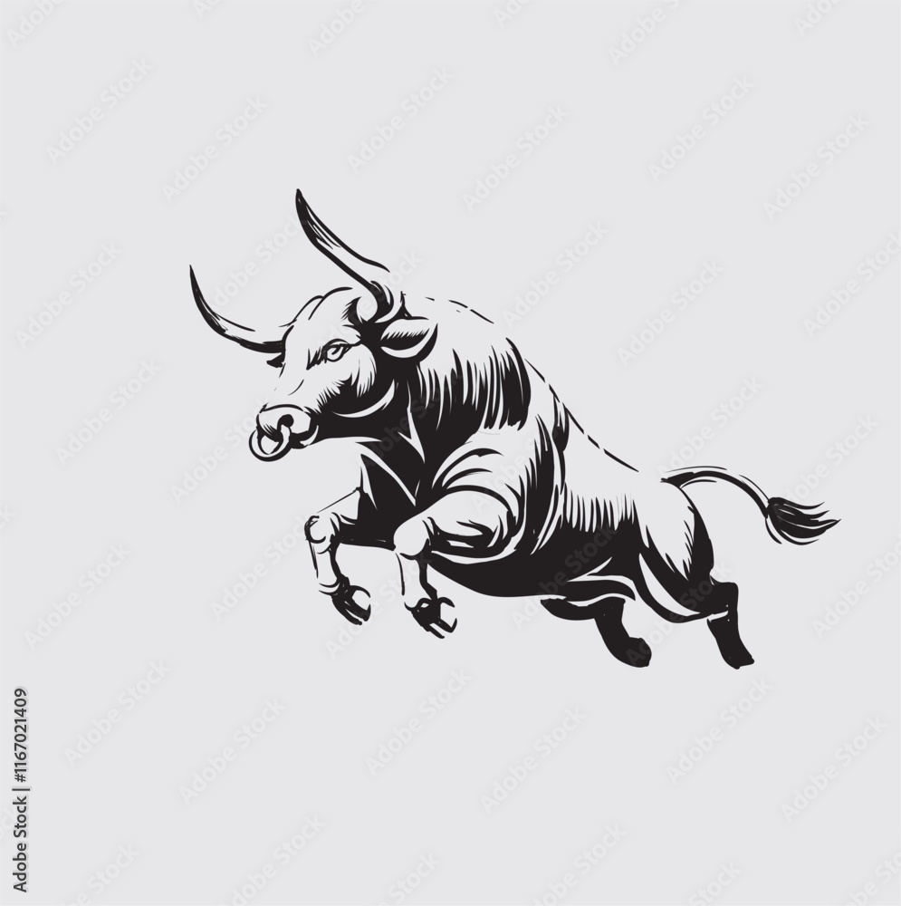 Fototapeta premium Bull Mascot logo drawing style 