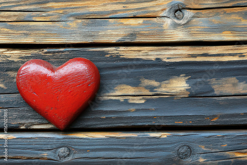 Red hearts on wooden ground with space for text, Valentine's Day Card, Background