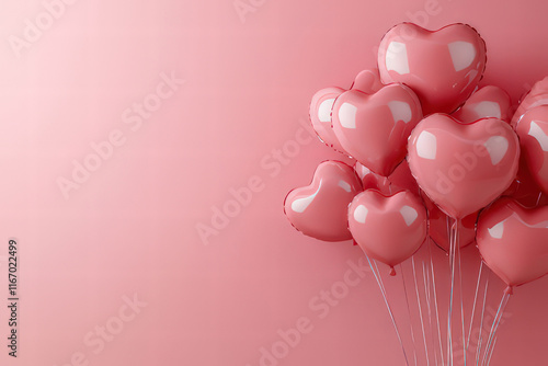 Pink Heart shaped Ballons on pink ground with space for text, Valentine's Day Card, Background