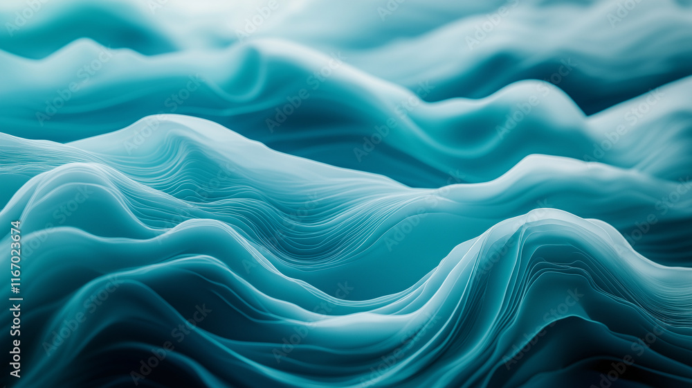 Obraz premium Abstract digital waves in teal and blue tones with a 3D effect. A sleek background ideal for innovative and tech-inspired designs. 