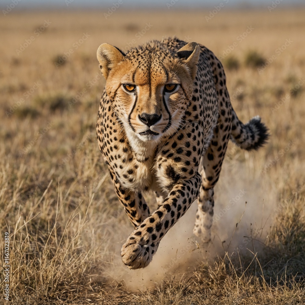 Photograph a cheetah sprinting across the plains. Photograph a cheetah sprinting across the plains.