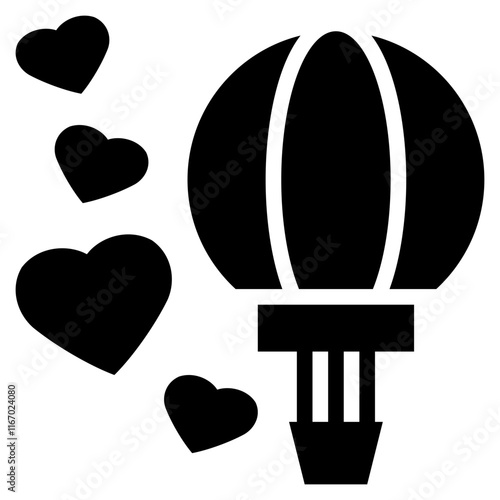 hotair balloon heart love flying solid glyph icon