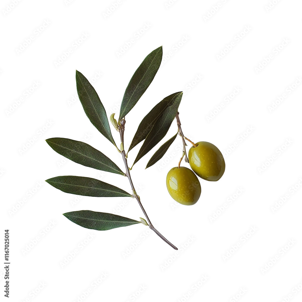 a branch of green olives with leaves on a transparent background, PNG image, PNG file, Generative art. a branch of green olives with leaves on a transparent background, PNG image, PNG file, Generative art.