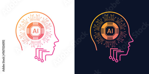 Digital Brain with AI chip Processor. Business idea and innovation. Artificial intelligence and innovation technology concept. AI microchip, semiconductor. Vector illustration