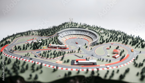 The Mount Panorama racing circuit at Bathurst NSW, papercraft. isolated with white highlights photo