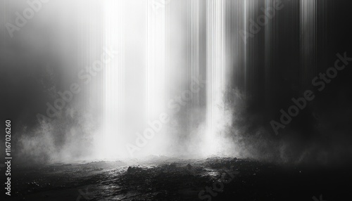 High Contrast Black and White Abstract Digital Art with Vertical Stripes Ethereal Lighting Grunge Texture Background
