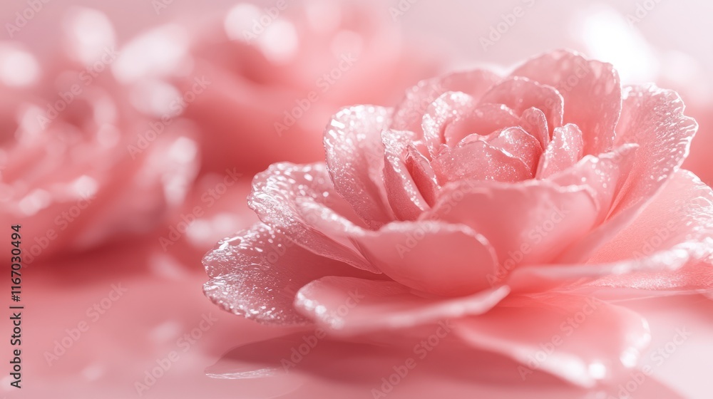 Fototapeta premium Close-up of delicate pink roses with water droplets.