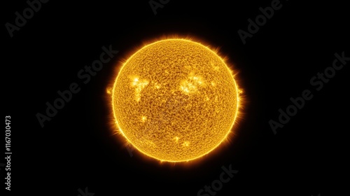 Close-up of the Sun, showing its surface texture and flares. photo