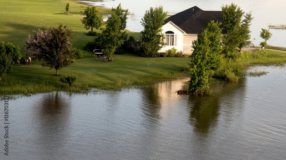 House Flooded by High Water Levels Suburban Home in Flood Water Damage House Flooded by High Water Levels Suburban Home in Flood Water Damage