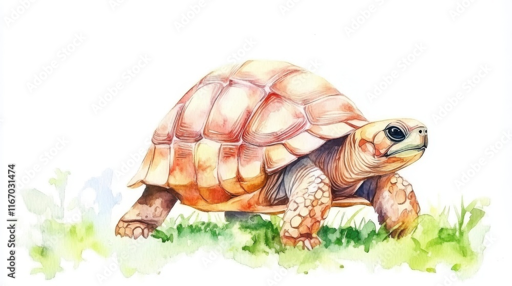 Fototapeta premium A beautifully illustrated turtle walking gracefully on lush green grass, showcasing nature's artistry and vibrant colors.