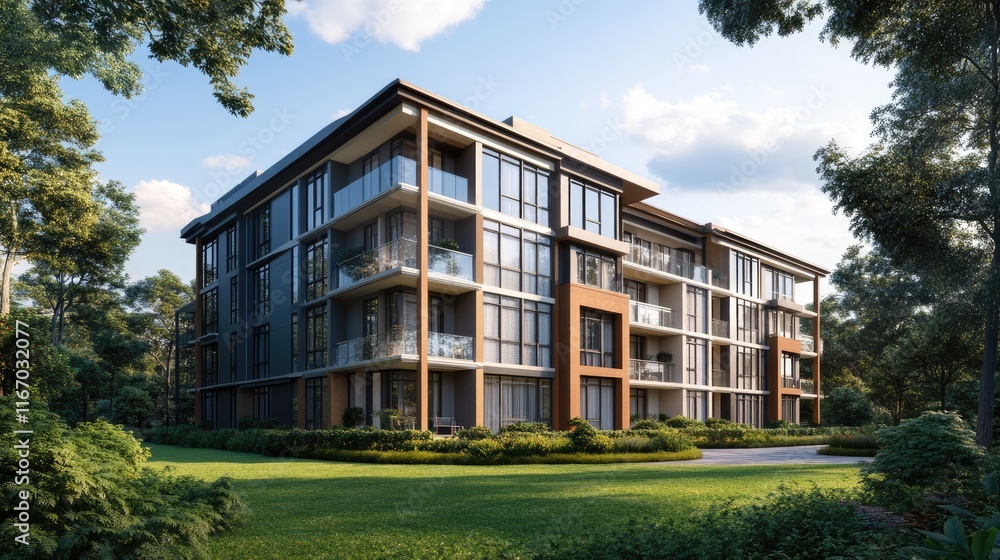 Modern residential apartment with a flat building exterior. block of flats in a green area. luxury house complex. Part of City Real estate property, condo architecture. apartment insurance concept. Modern residential apartment with a flat building exterior. block of flats in a green area. luxury house complex. Part of City Real estate property, condo architecture. apartment insurance concept.