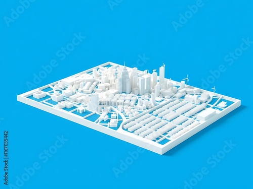 Isometric 3D Render: Modern Cityscape on Azure Background AI Generated photo